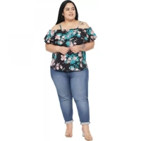 Generic Women's Casual Floral Print Black Top (Color:BlackMaterial:Polyester) - Black, 3/4th Sleeve, 6XL