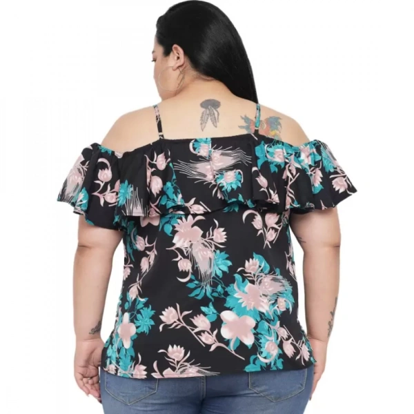 Generic Women's Casual Floral Print Black Top (Color:BlackMaterial:Polyester) - Black, 3/4th Sleeve, 6XL