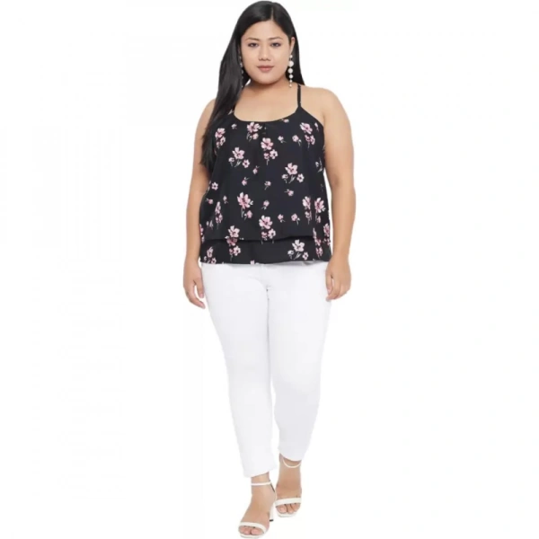 Generic Women's Casual Floral Print Black Top (Color:BlackMaterial:Polyester) - Black, 3/4th Sleeve, 4XL