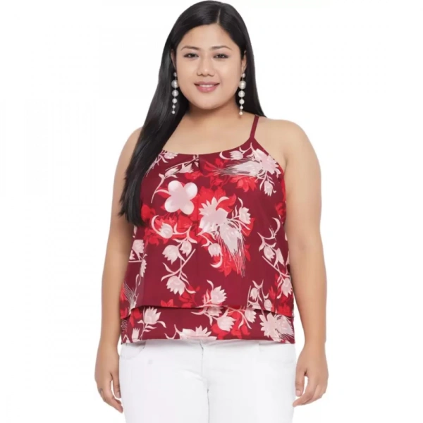 Generic Women's Casual Floral Print Red Top (Color:RedMaterial:Polyester) - Red, 3/4th Sleeve, 6XL