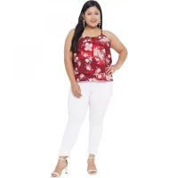 Generic Women's Casual Floral Print Red Top (Color:RedMaterial:Polyester) - Red, 3/4th Sleeve, 6XL