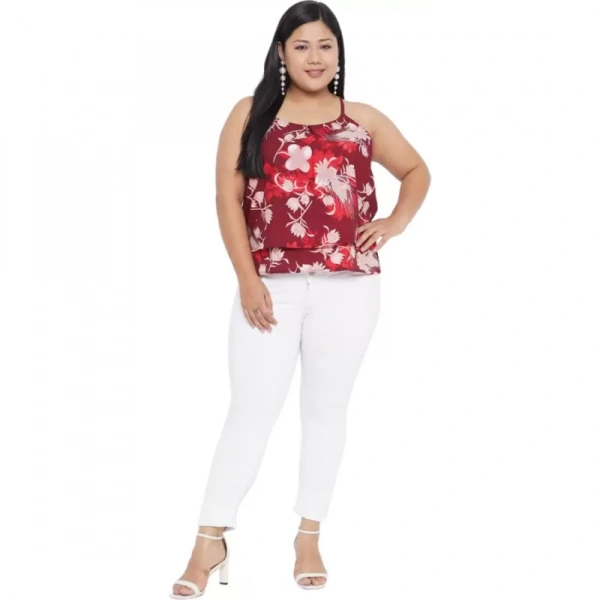 Generic Women's Casual Floral Print Red Top (Color:RedMaterial:Polyester) - Red, 3/4th Sleeve, 6XL