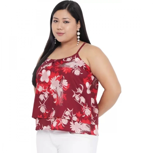 Generic Women's Casual Floral Print Red Top (Color:RedMaterial:Polyester) - Red, 3/4th Sleeve, 6XL