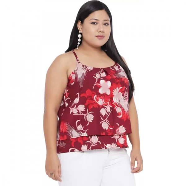 Generic Women's Casual Floral Print Red Top (Color:RedMaterial:Polyester) - Red, 3/4th Sleeve, 6XL
