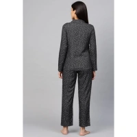 Women's Casual Full Sleeves Polka Dot Printed Rayon Shirt With Pyjama Pant Night Suit Set (Grey) - Grey, 0.35, 2XL