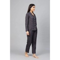 Women's Casual Full Sleeves Polka Dot Printed Rayon Shirt With Pyjama Pant Night Suit Set (Grey) - Grey, 0.35, 2XL