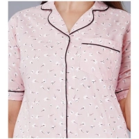 Women's Casual Half Sleeve Printed Viscose Rayon Shirt With Pyjama Pant Night Suit Set (Pink) - Pink, 3XL