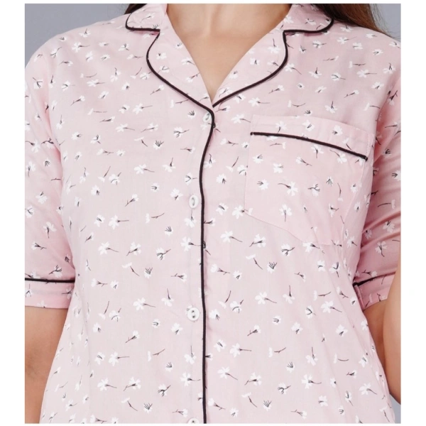 Women's Casual Half Sleeve Printed Viscose Rayon Shirt With Pyjama Pant Night Suit Set (Pink) - Pink, 3XL