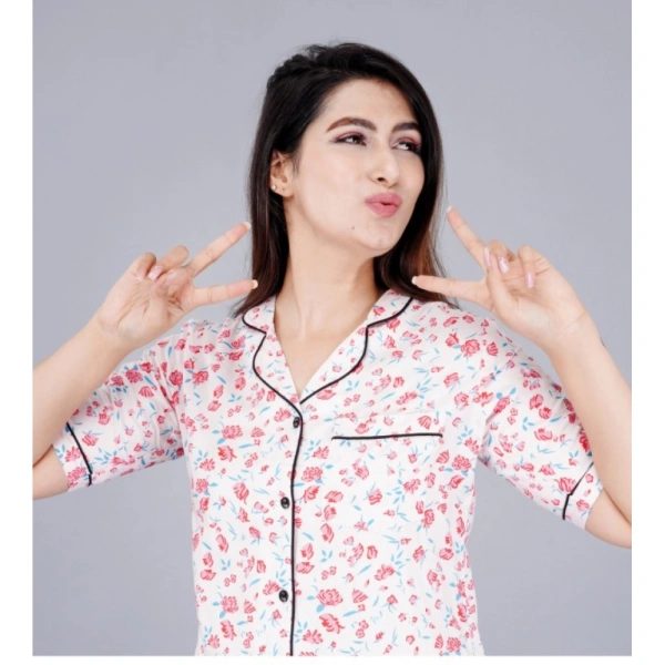 Women's Casual Half Sleeve Printed Viscose Rayon Shirt With Pyjama Pant Night Suit Set (Baby Pink) - Baby Pink, L