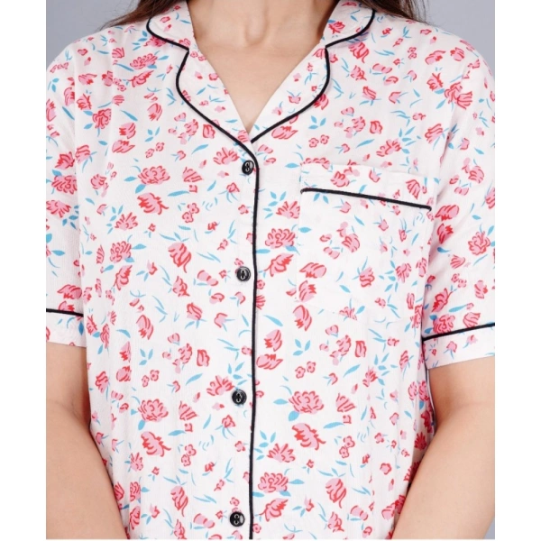 Women's Casual Half Sleeve Printed Viscose Rayon Shirt With Pyjama Pant Night Suit Set (Baby Pink) - Baby Pink, L