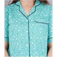 Women's Casual Half Sleeve Printed Viscose Rayon Shirt With Pyjama Pant Night Suit Set (Green) - Green, 2XL