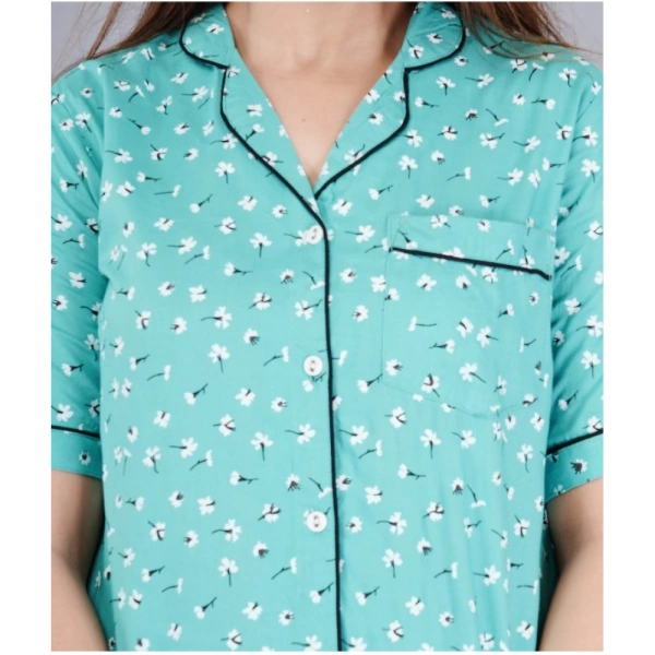 Women's Casual Half Sleeve Printed Viscose Rayon Shirt With Pyjama Pant Night Suit Set (Green) - Green, 2XL