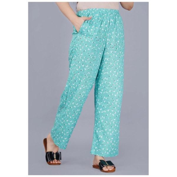 Women's Casual Half Sleeve Printed Viscose Rayon Shirt With Pyjama Pant Night Suit Set (Green) - Green, 2XL