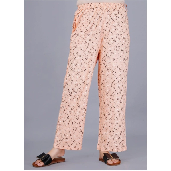 Women's Casual Half Sleeve Printed Viscose Rayon Shirt With Pyjama Pant Night Suit Set (Peach) - Peach, M