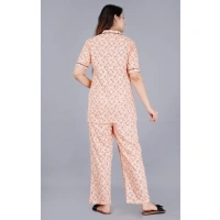 Women's Casual Half Sleeve Printed Viscose Rayon Shirt With Pyjama Pant Night Suit Set (Peach) - Peach, M
