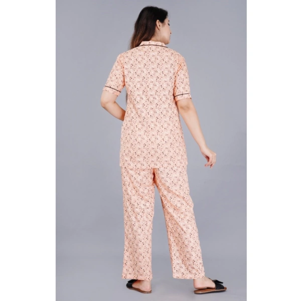 Women's Casual Half Sleeve Printed Viscose Rayon Shirt With Pyjama Pant Night Suit Set (Peach) - Peach, M