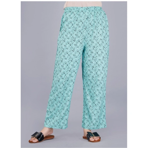 Women's Casual Half Sleeve Printed Viscose Rayon Shirt With Pyjama Pant Night Suit Set (Green) - Green, L
