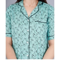 Women's Casual Half Sleeve Printed Viscose Rayon Shirt With Pyjama Pant Night Suit Set (Green) - Green, L