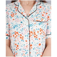Women's Casual Half Sleeve Printed Viscose Rayon Shirt With Pyjama Pant Night Suit Set (White) - White, 3XL