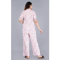 Women's Casual Half Sleeve Printed Viscose Rayon Shirt With Pyjama Pant Night Suit Set (Baby Pink) - Baby Pink, 3XL