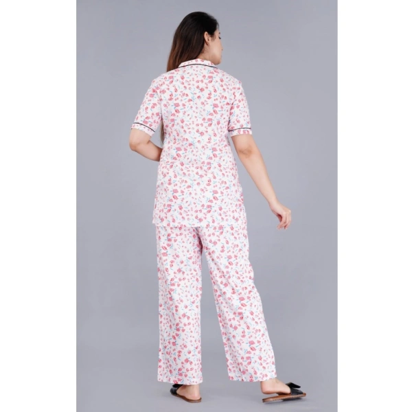 Women's Casual Half Sleeve Printed Viscose Rayon Shirt With Pyjama Pant Night Suit Set (Baby Pink) - Baby Pink, 3XL