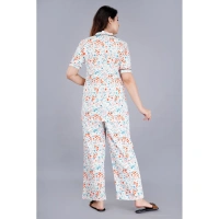 Women's Casual Half Sleeve Printed Viscose Rayon Shirt With Pyjama Pant Night Suit Set (White) - XL