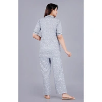 Women's Casual Half Sleeve Printed Viscose Rayon Shirt With Pyjama Pant Night Suit Set (Grey) - S
