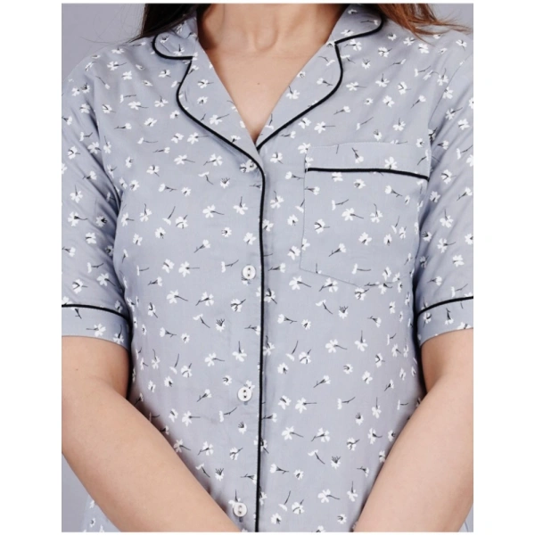 Women's Casual Half Sleeve Printed Viscose Rayon Shirt With Pyjama Pant Night Suit Set (Grey) - S