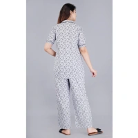 Women's Casual Half Sleeve Printed Viscose Rayon Shirt With Pyjama Pant Night Suit Set (Grey) - L