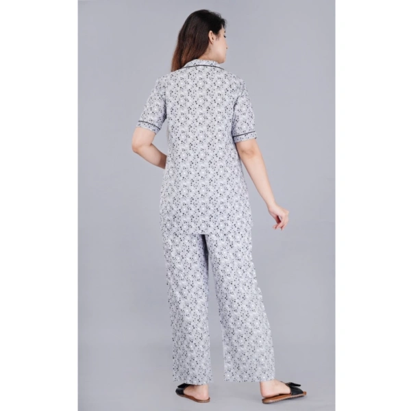 Women's Casual Half Sleeve Printed Viscose Rayon Shirt With Pyjama Pant Night Suit Set (Grey) - L