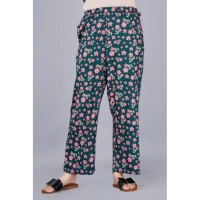 Women's Casual Half Sleeve Printed Viscose Rayon Shirt With Pyjama Pant Night Suit Set (Teal) - 2XL