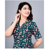 Women's Casual Half Sleeve Printed Viscose Rayon Shirt With Pyjama Pant Night Suit Set (Teal) - 2XL