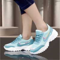 Shopnav Women's Casual Mesh Printed Lace-Ups Shoes (Blue) - 6