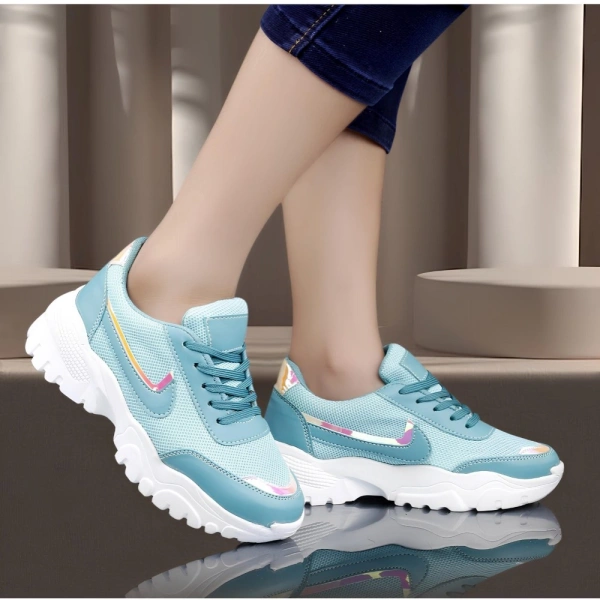 Shopnav Women's Casual Mesh Printed Lace-Ups Shoes (Blue) - 6
