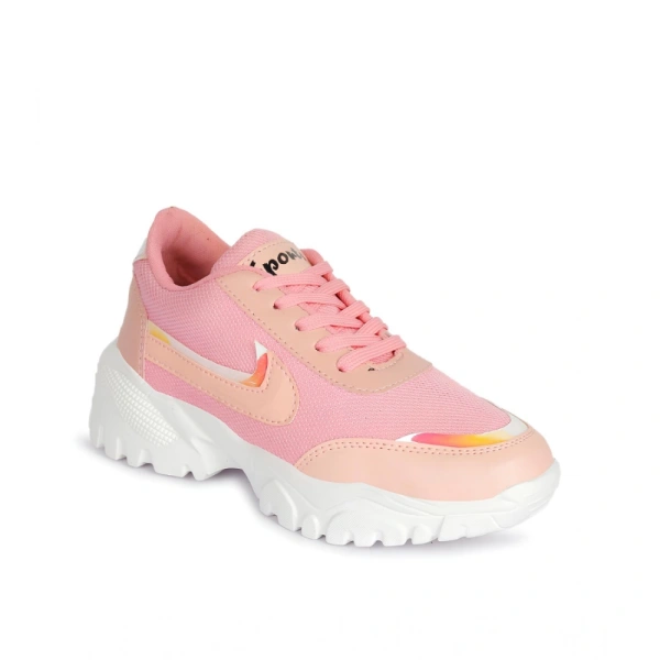 Shopnav Women's Casual Mesh Printed Lace-Ups Shoes (Pink) - 3