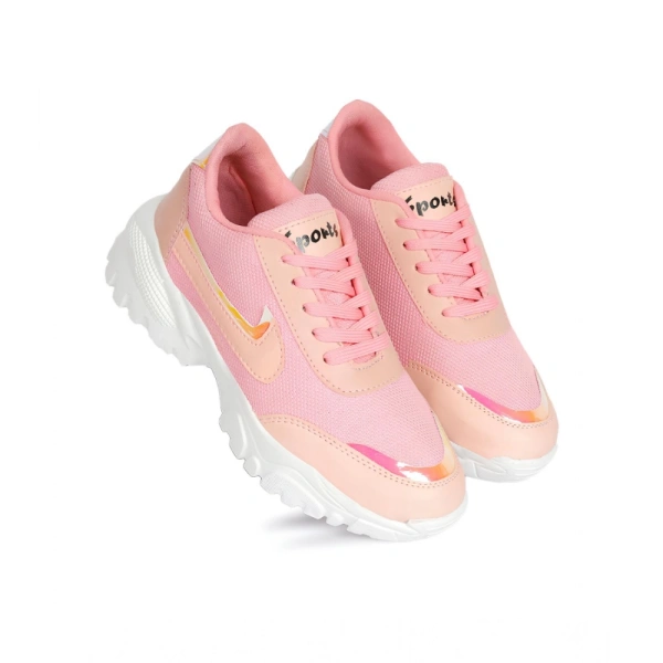 Shopnav Women's Casual Mesh Printed Lace-Ups Shoes (Pink) - 6