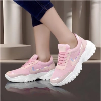 Shopnav Women's Casual Mesh Printed Lace-Ups Shoes (Pink) - 5