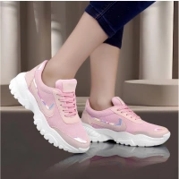 Shopnav Women's Casual Mesh Printed Lace-Ups Shoes (Pink) - 5
