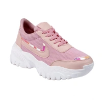 Shopnav Women's Casual Mesh Printed Lace-Ups Shoes (Pink) - 5