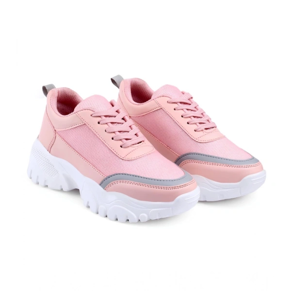 Shopnav Women's Casual Mesh Printed Lace-Ups Shoes (Pink) - 3