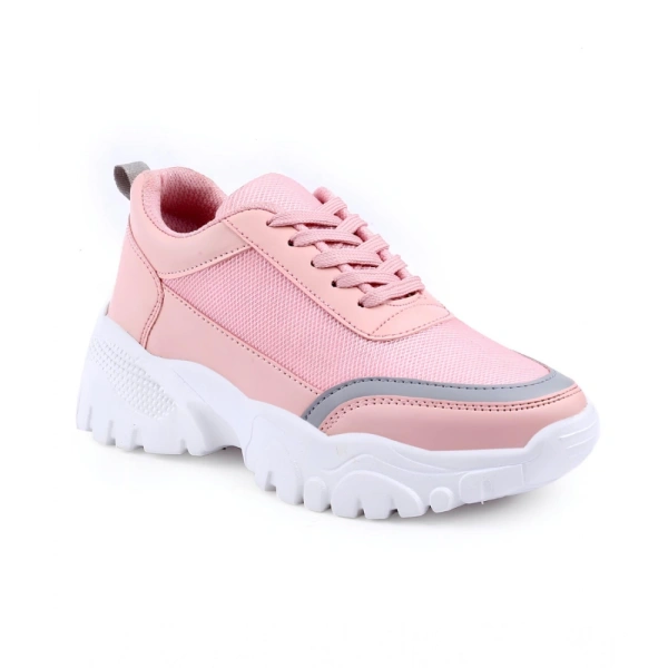 Shopnav Women's Casual Mesh Printed Lace-Ups Shoes (Pink) - 3