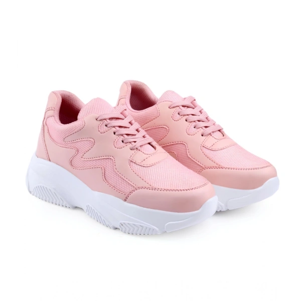 Shopnav Women's Casual Mesh Printed Lace-Ups Shoes (Pink) - 4