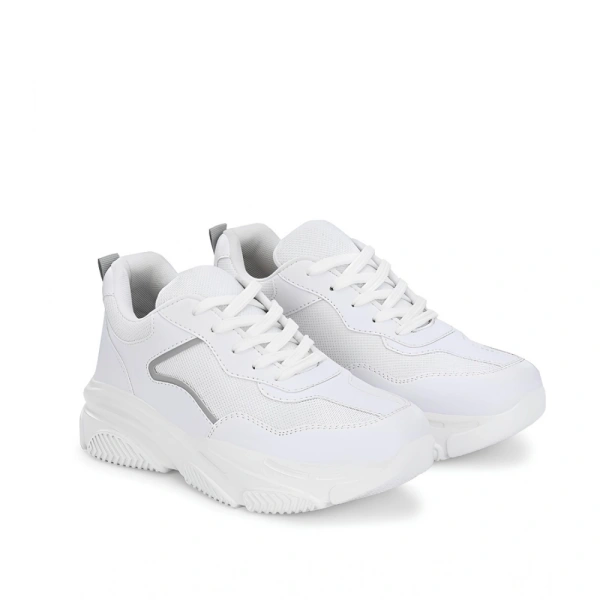 Shopnav Women's Casual Mesh Printed Lace-Ups Shoes (White) - 4