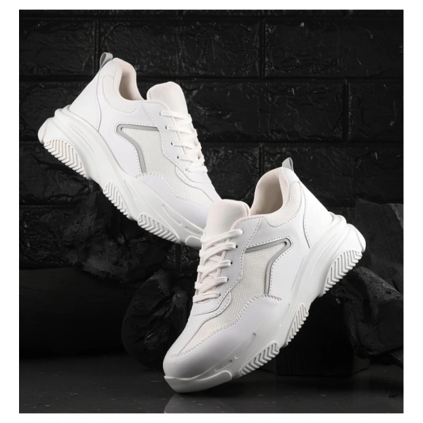 Shopnav Women's Casual Mesh Printed Lace-Ups Shoes (White) - 4