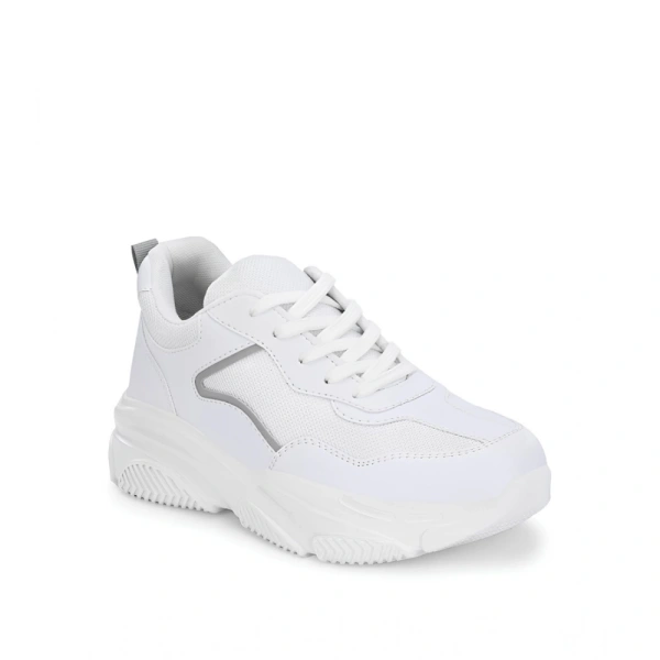 Shopnav Women's Casual Mesh Printed Lace-Ups Shoes (White) - 4