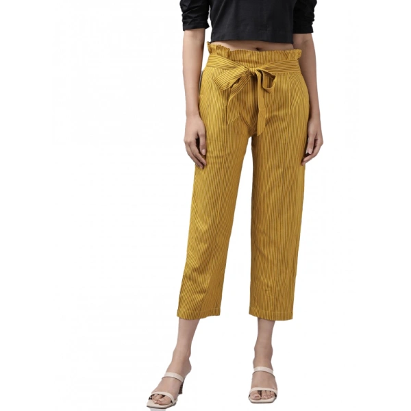 Women's Casual Printed Cotton Flex Trouser Pant (Mustard) - Mustard, 0.35, L