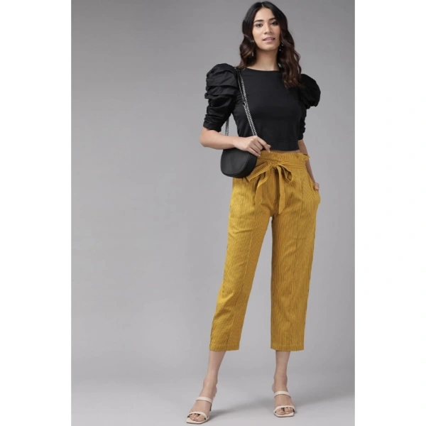 Women's Casual Printed Cotton Flex Trouser Pant (Mustard) - Mustard, 0.35, L