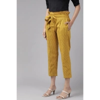 Women's Casual Printed Cotton Flex Trouser Pant (Mustard) - Mustard, 0.35, L