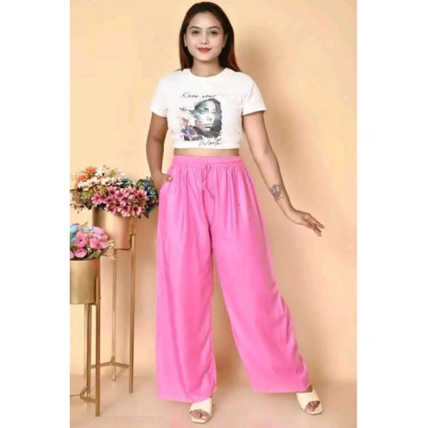 Shopnav Women's Casual Rayon Solid Ankle Length Palazzo (Pink, Free Size)