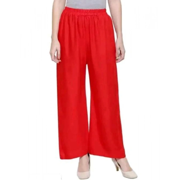 Shopnav Women's Casual Rayon Solid Ankle Length Palazzo (Red, Free Size)